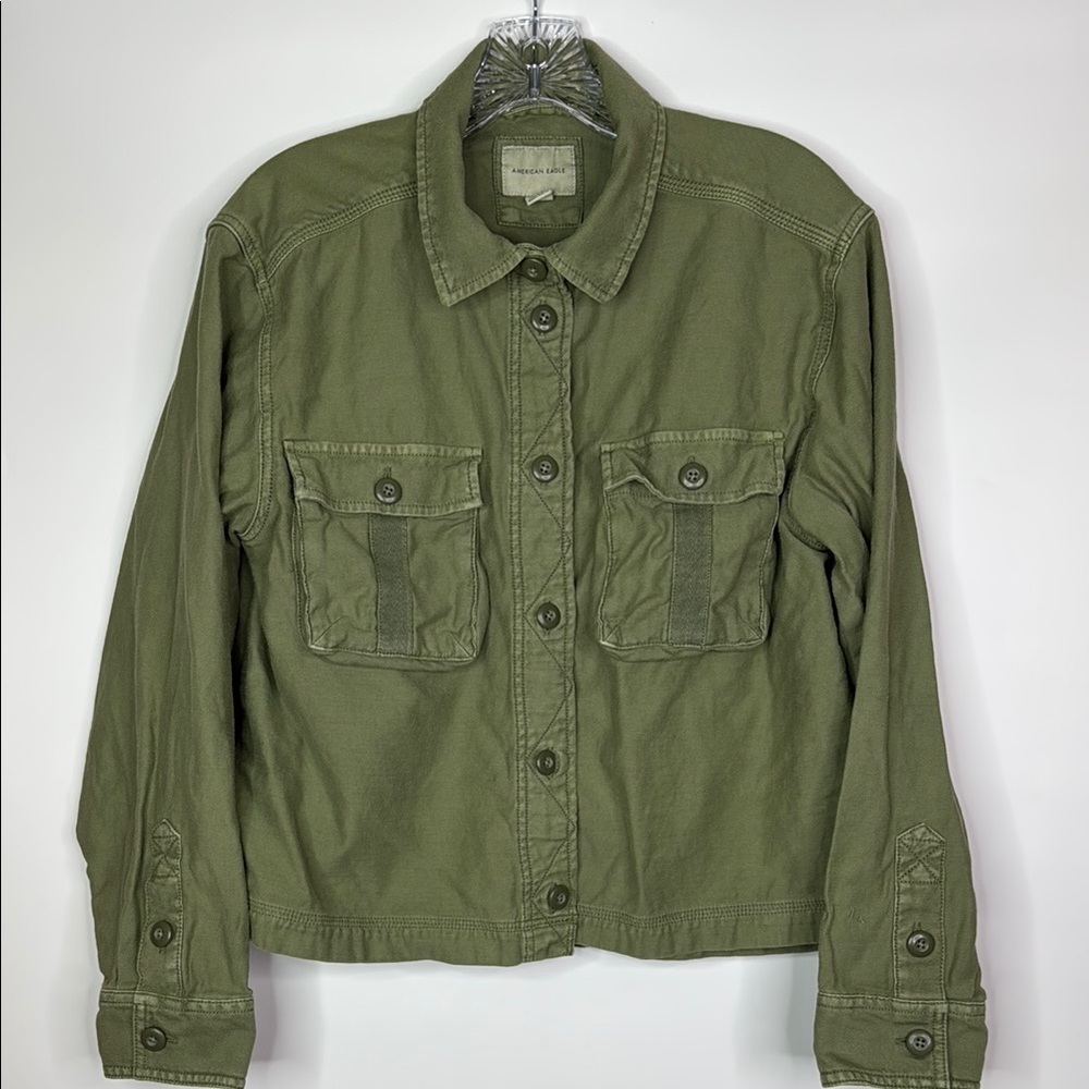 American Eagle Green Utility Button Camp Military Shirt Size Medium - Picture 1 of 7